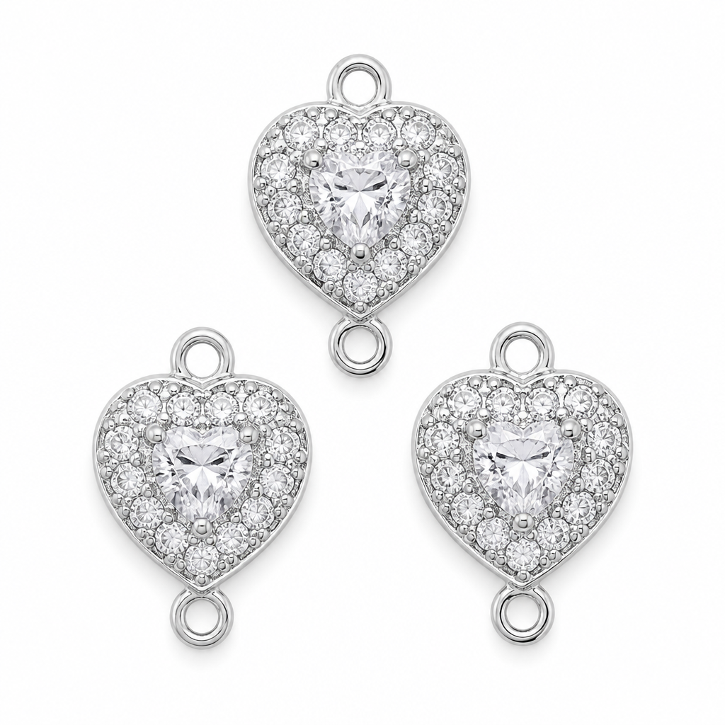 Sterling Silver CZ Heart Drops Connectors 3135
